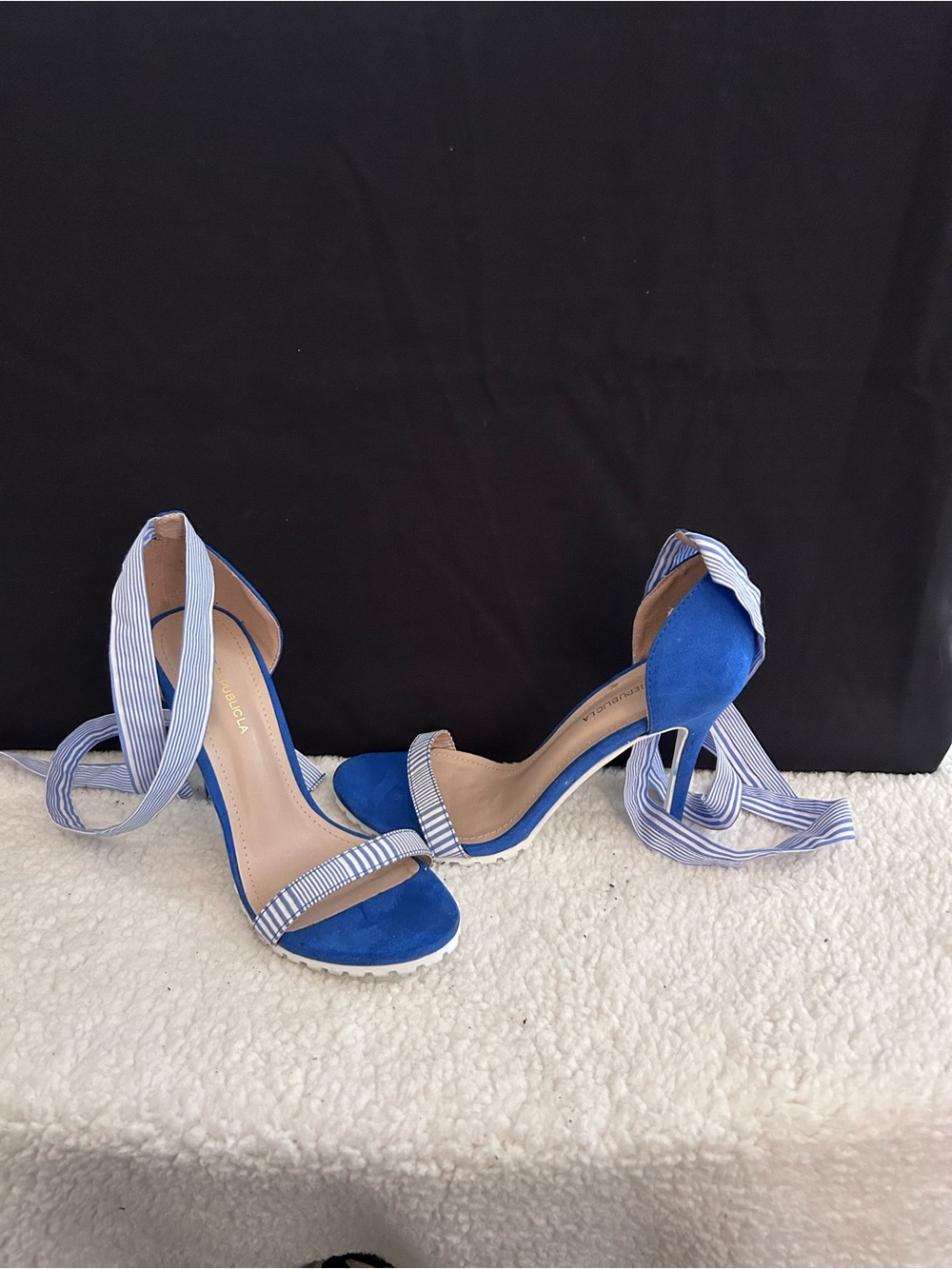 Blue Suede Ankle-Tie High Heel Sandals